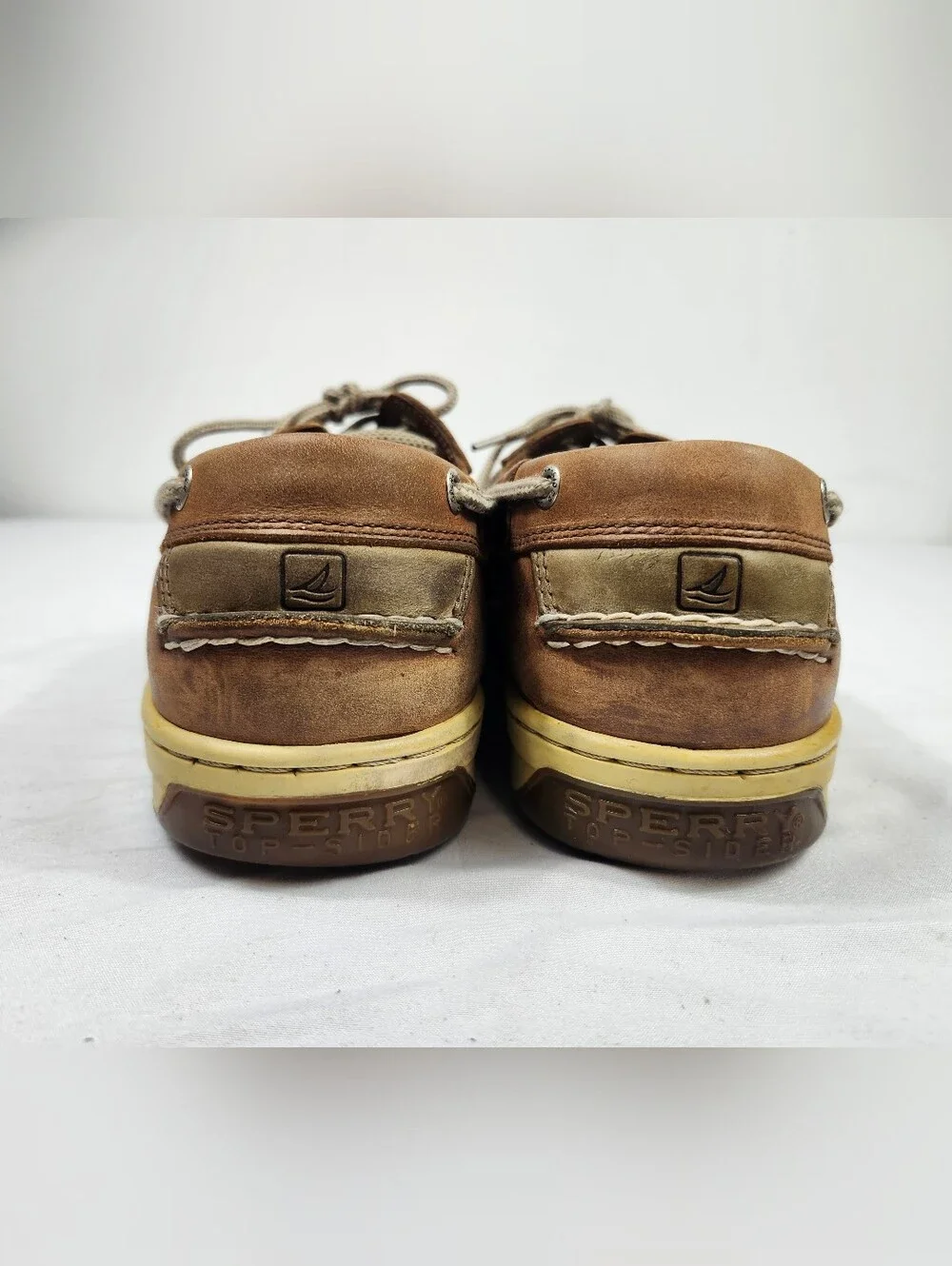 Sperry Top-Sider Men's 12 M Chestnut Brown Leather Boat Shoes with Tan Laces